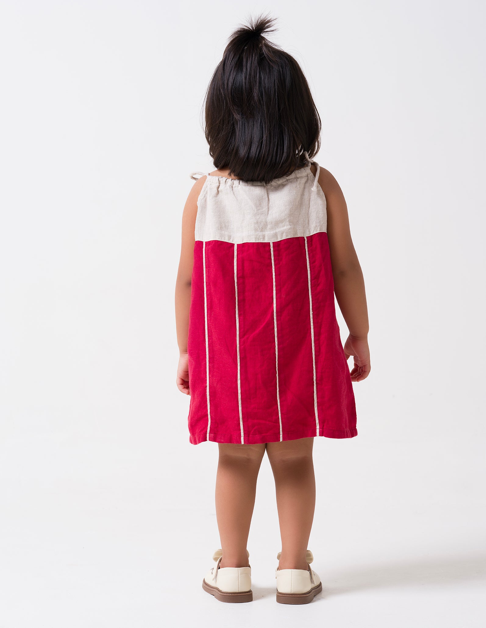 Vertical Stripe Frock Cherry Yoke & Stripe - Cookie Cream
