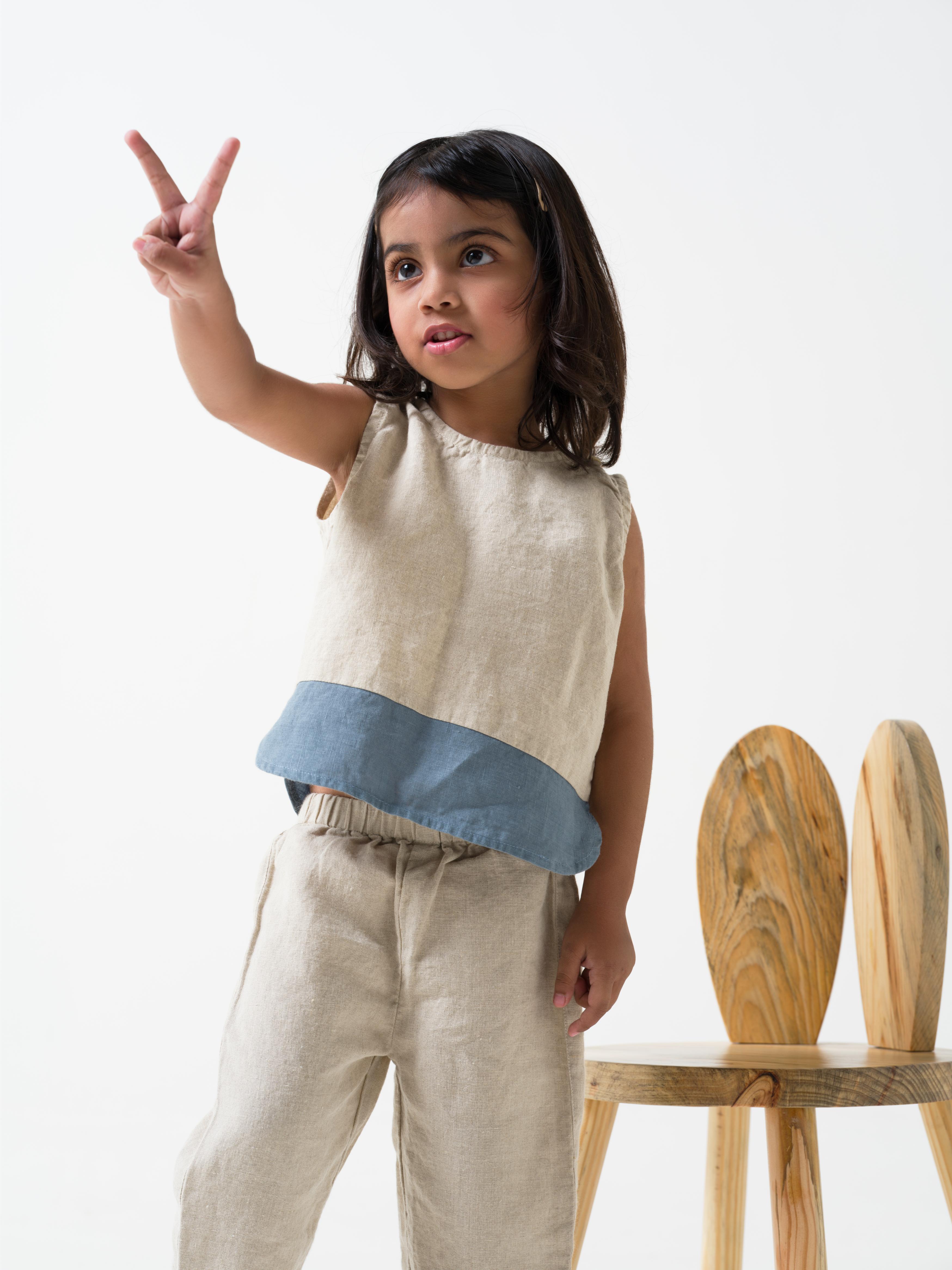 2 Colour Shirt & Trouser - Natural - Shirt Hem - Airforce Blue