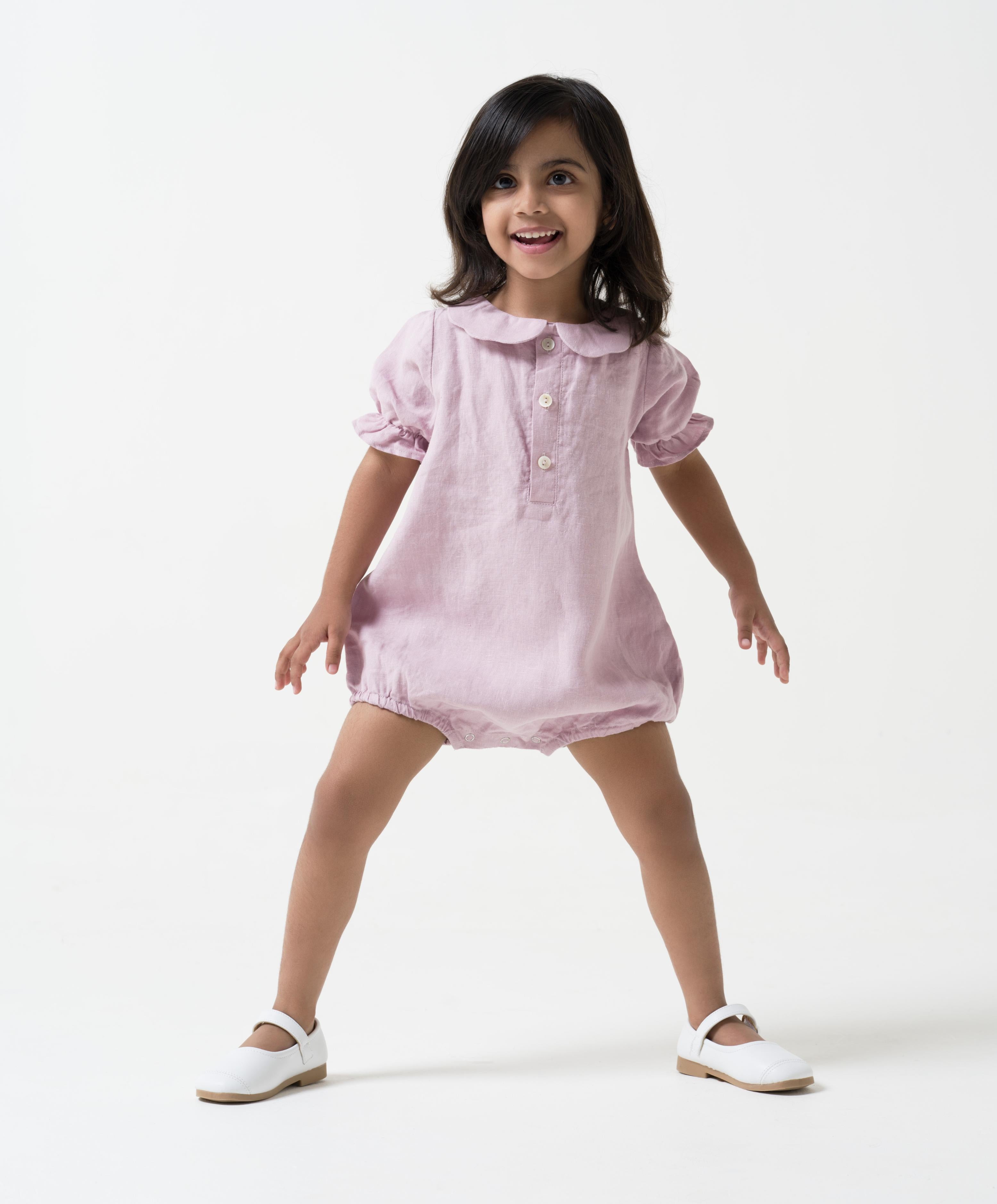 Puff Sleeve Romper Cameo Pink