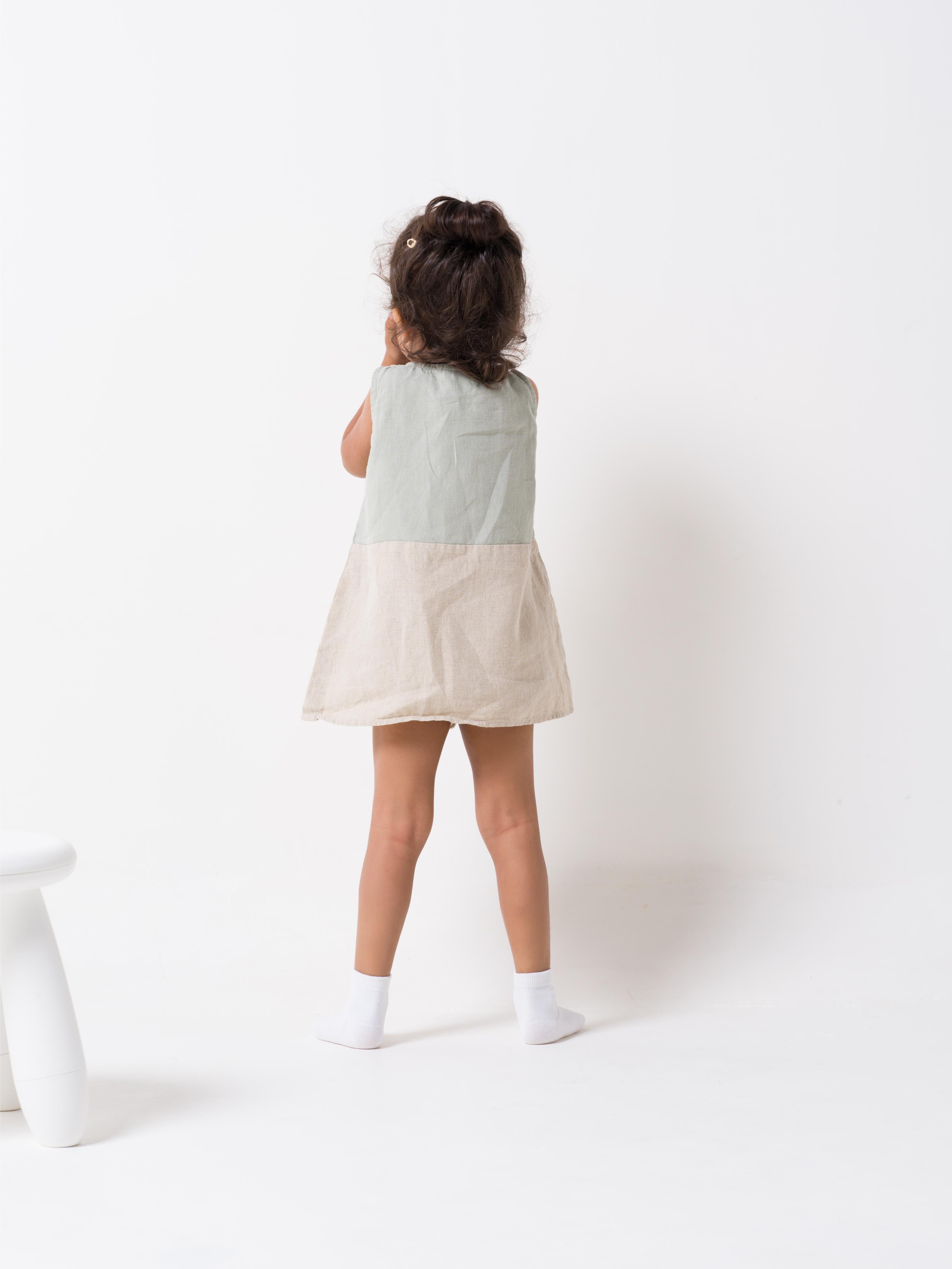 2 Colours Shoulder Button Frock