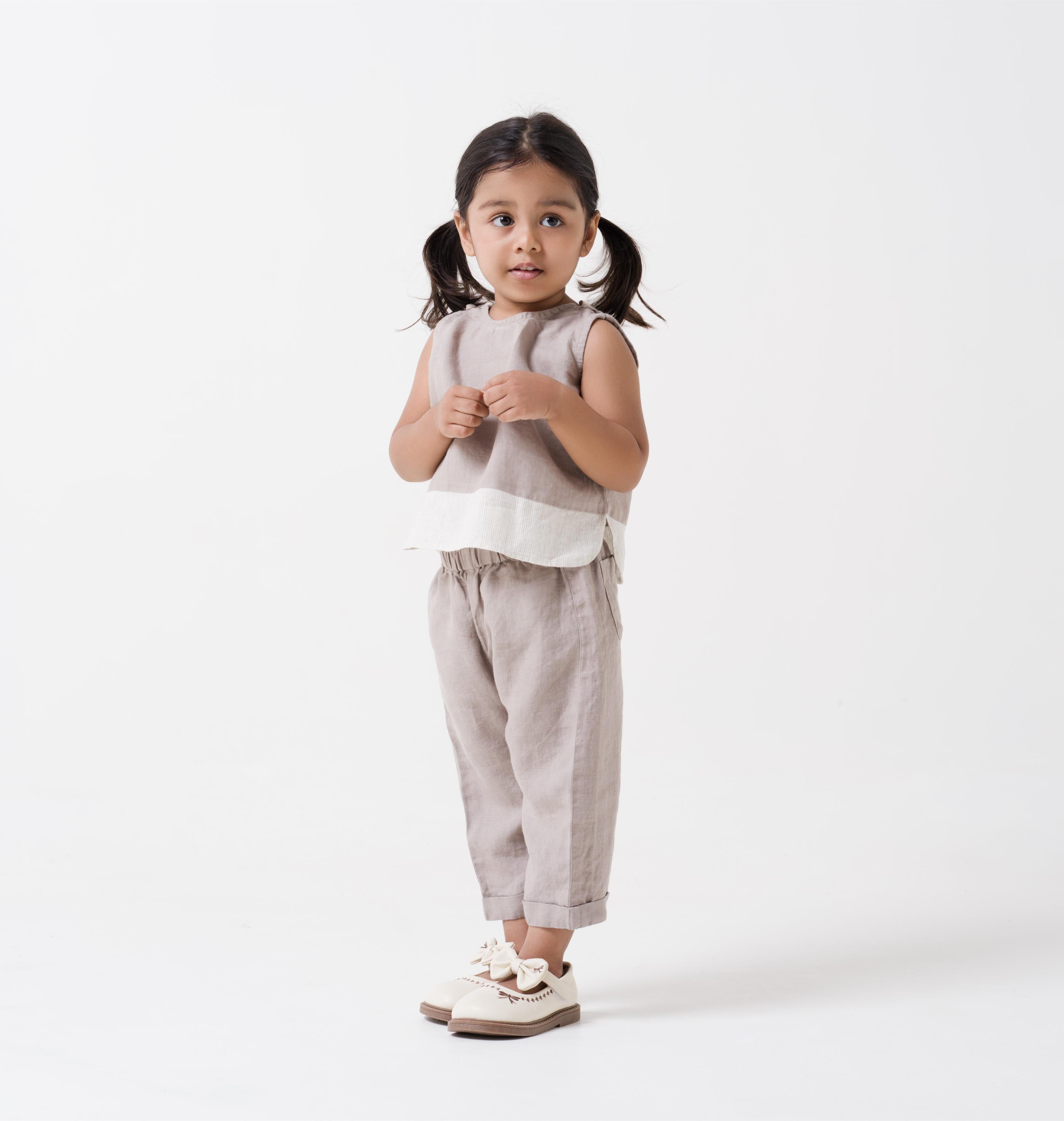 2 Colour Shirt & Trouser - Almond Beige - Shirt Hem - Fade Fine Stripe