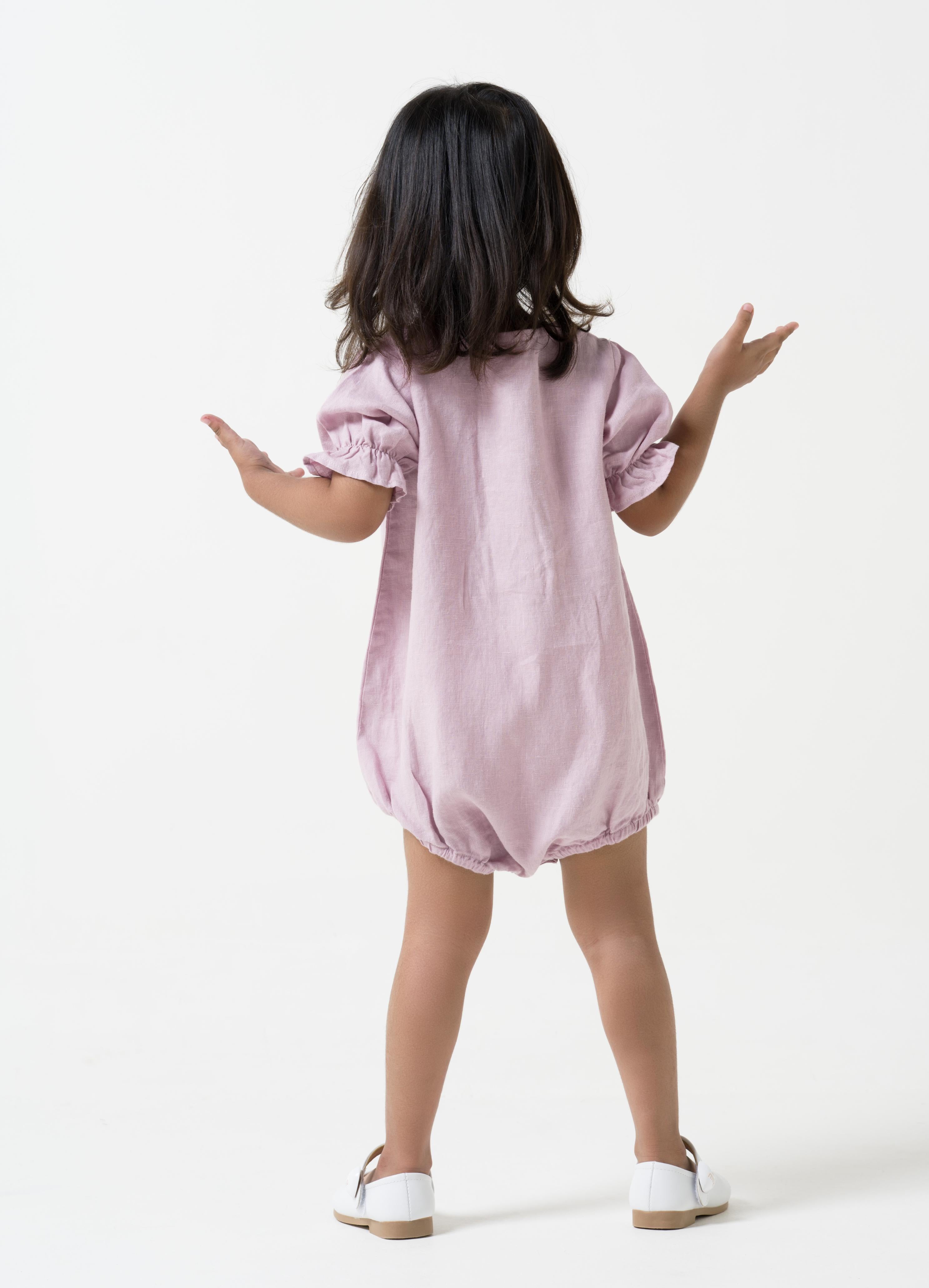 Puff Sleeve Romper Cameo Pink