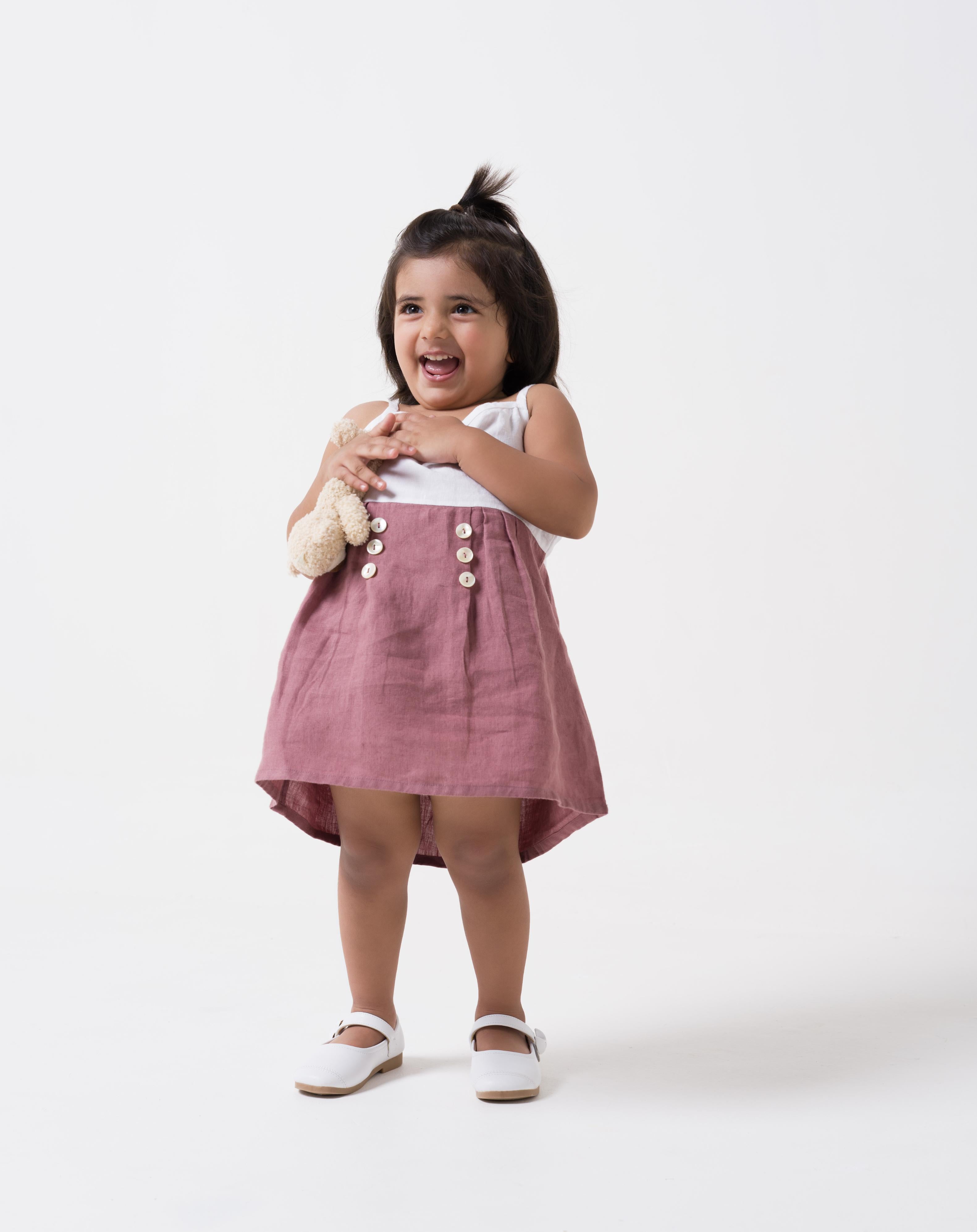 Buttons Detailed Frock Yoke - White - Dress - Rose Gold