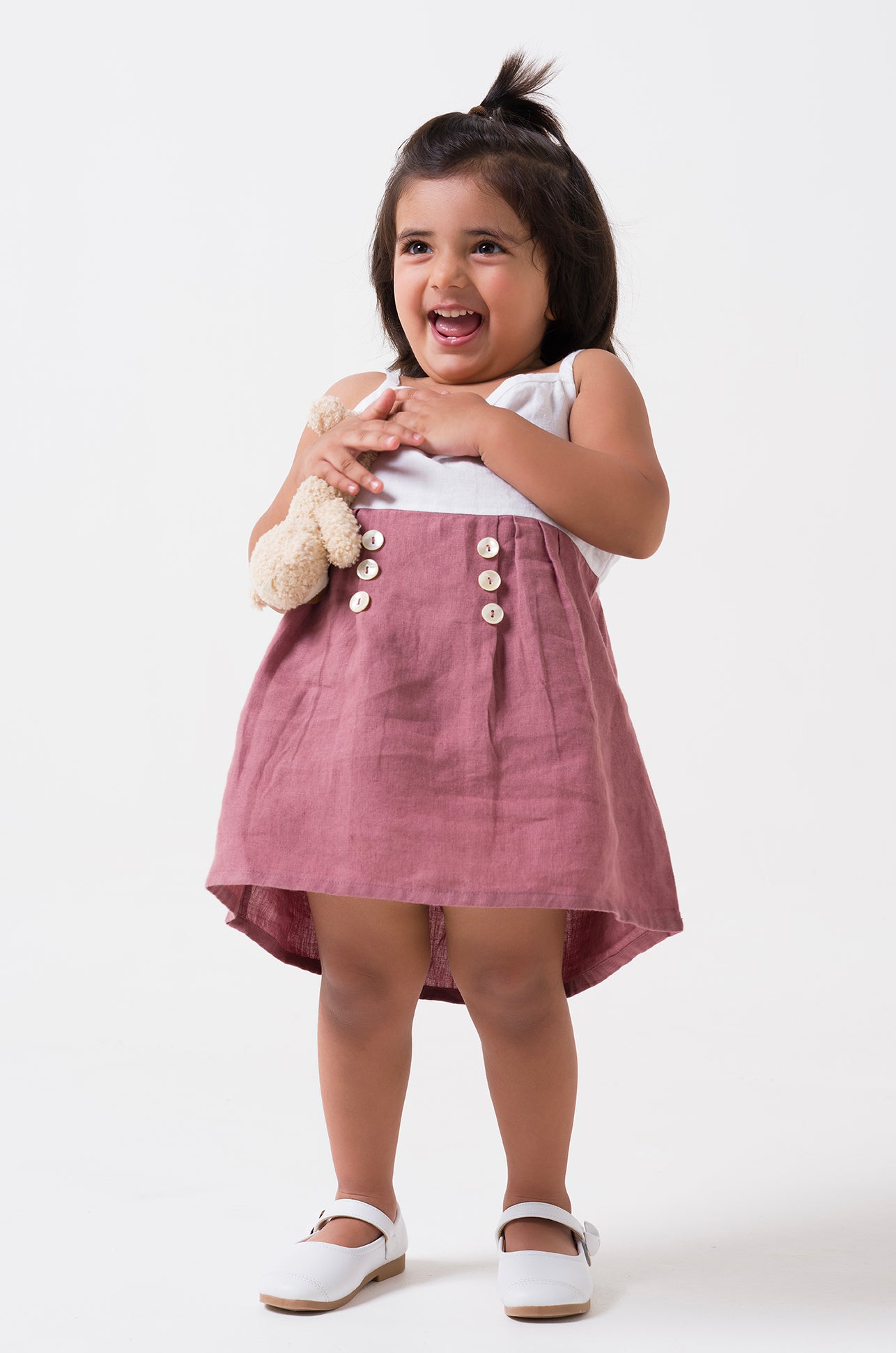 Buttons Detailed Frock Yoke - White Dress - Rose Gold