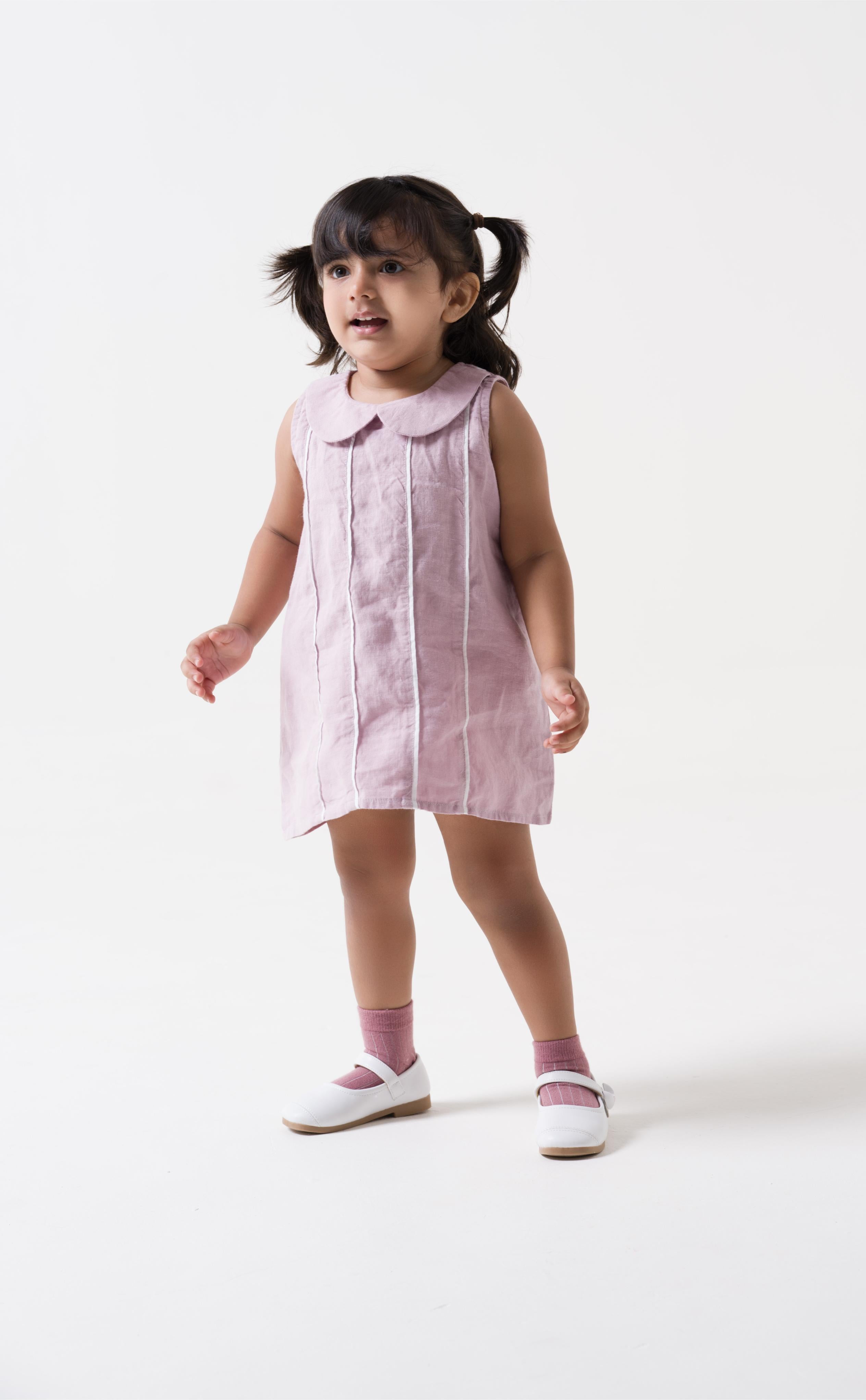 Vertical Stripe Collared Frock