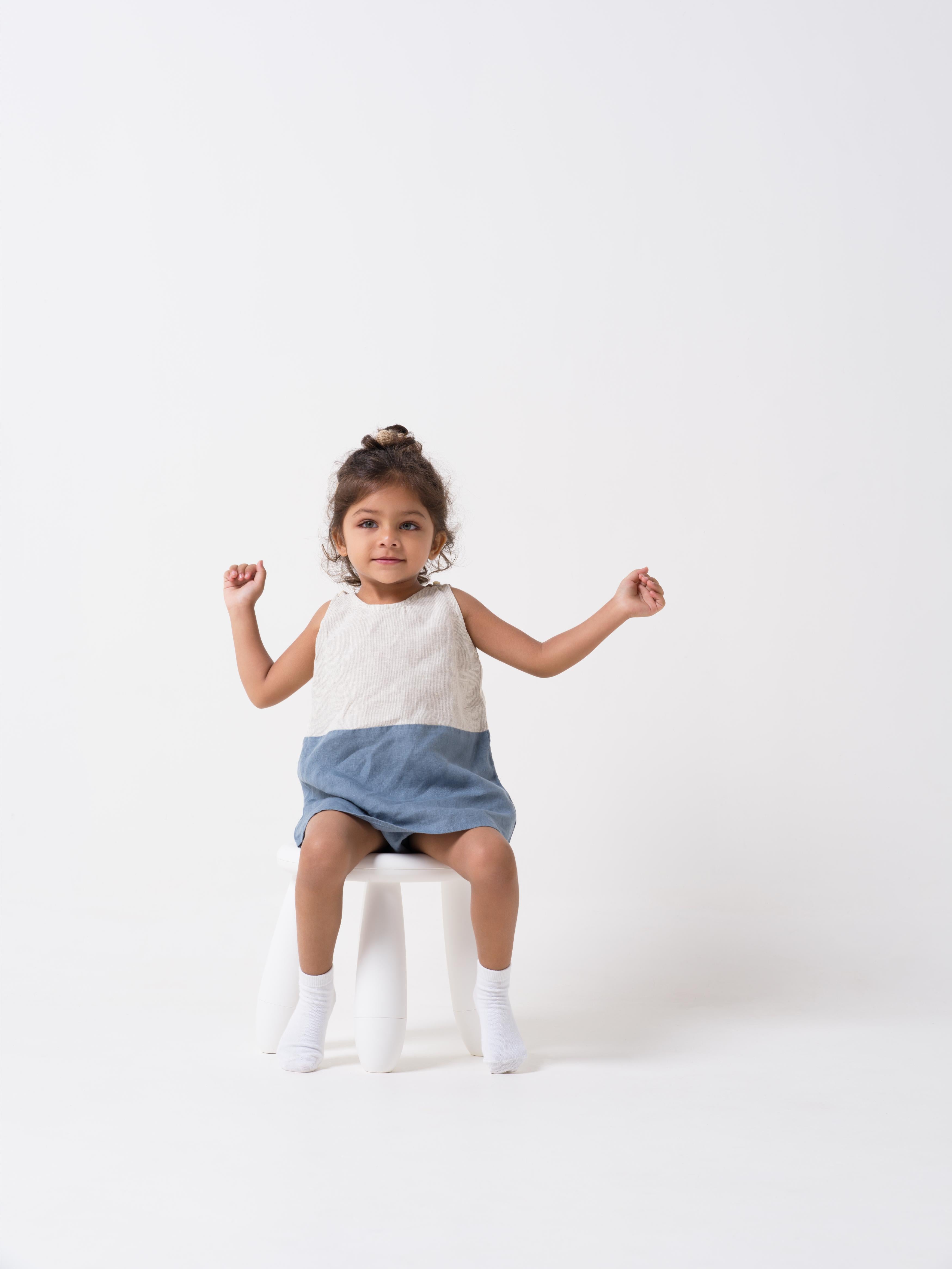 2 Colours Shoulder Button Frock