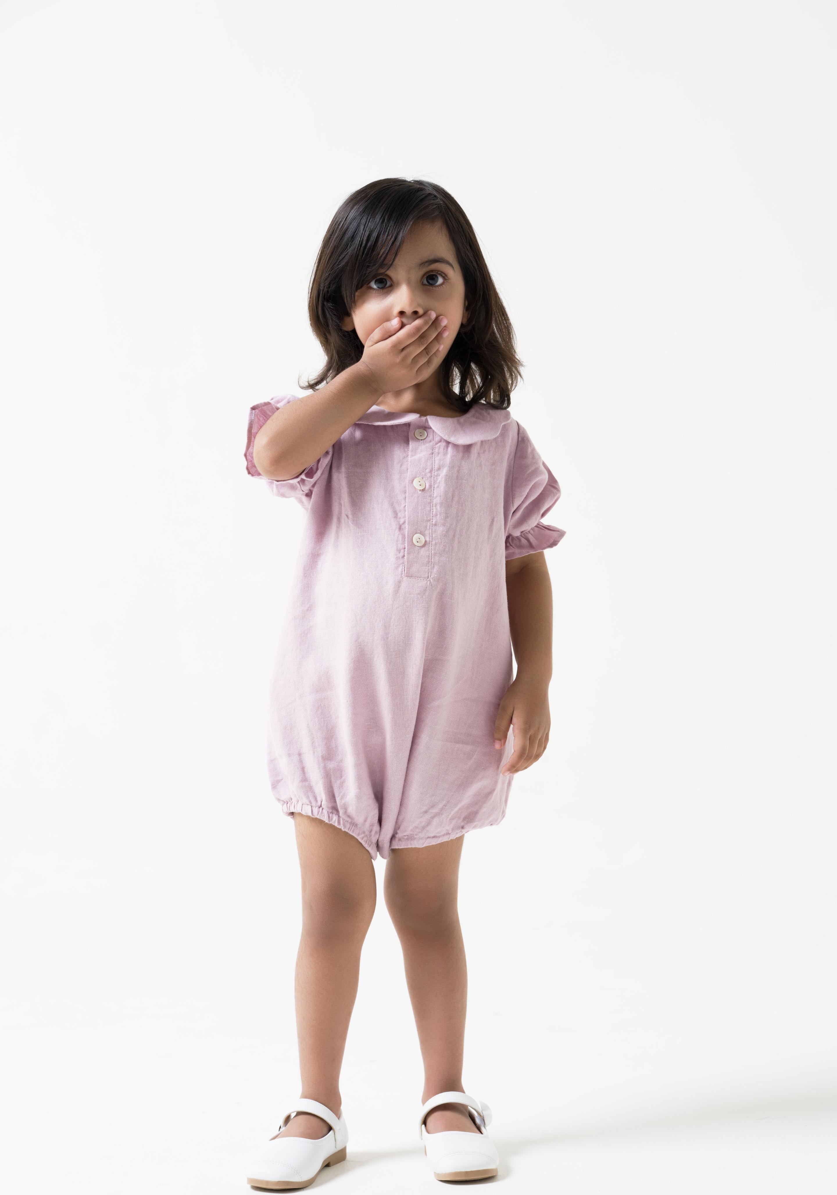 Puff Sleeve Romper Cameo Pink