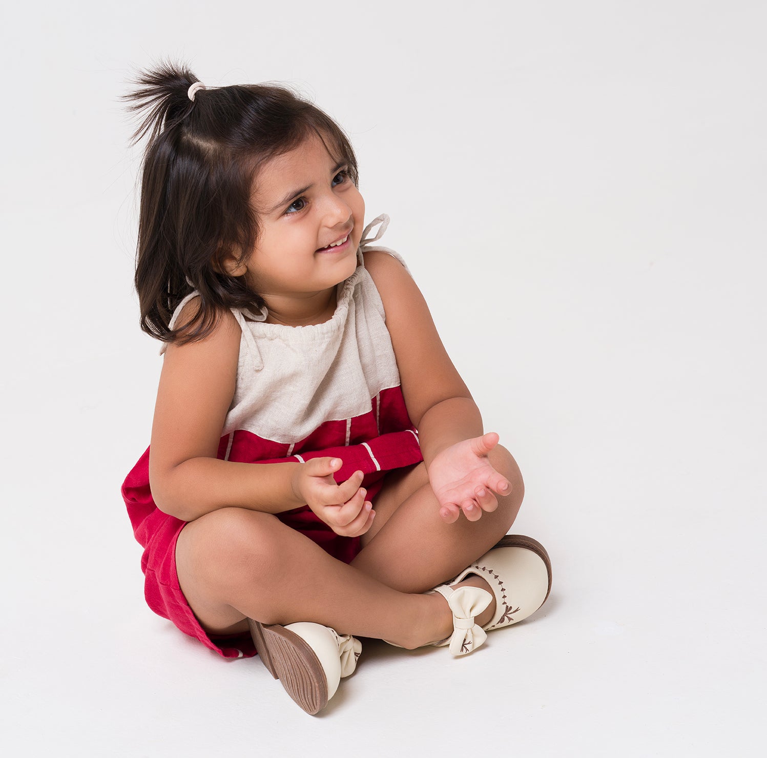 Vertical Stripe Frock Cherry Yoke & Stripe - Cookie Cream