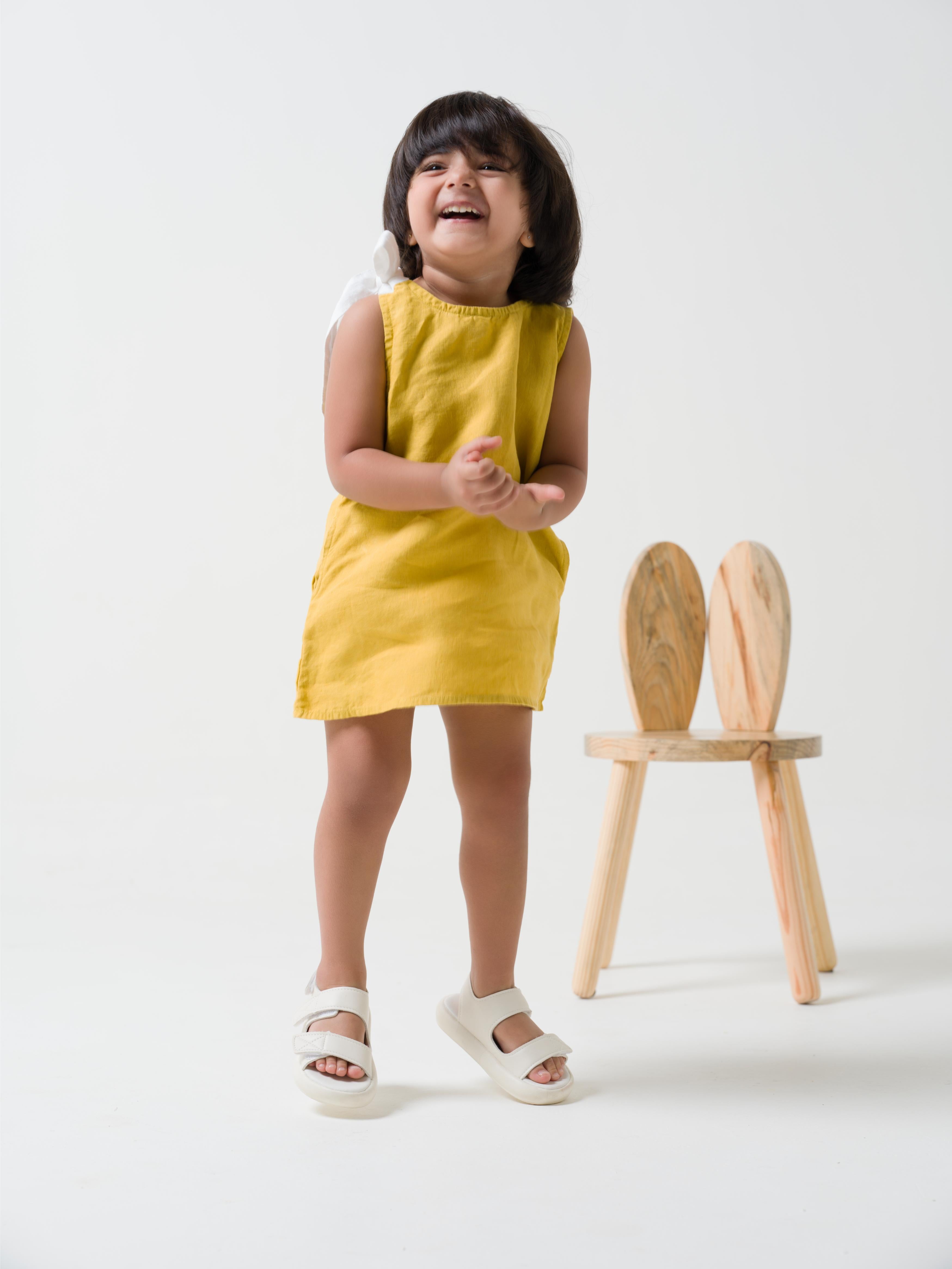 One Shoulder Tie-up Frock Mustard yellow