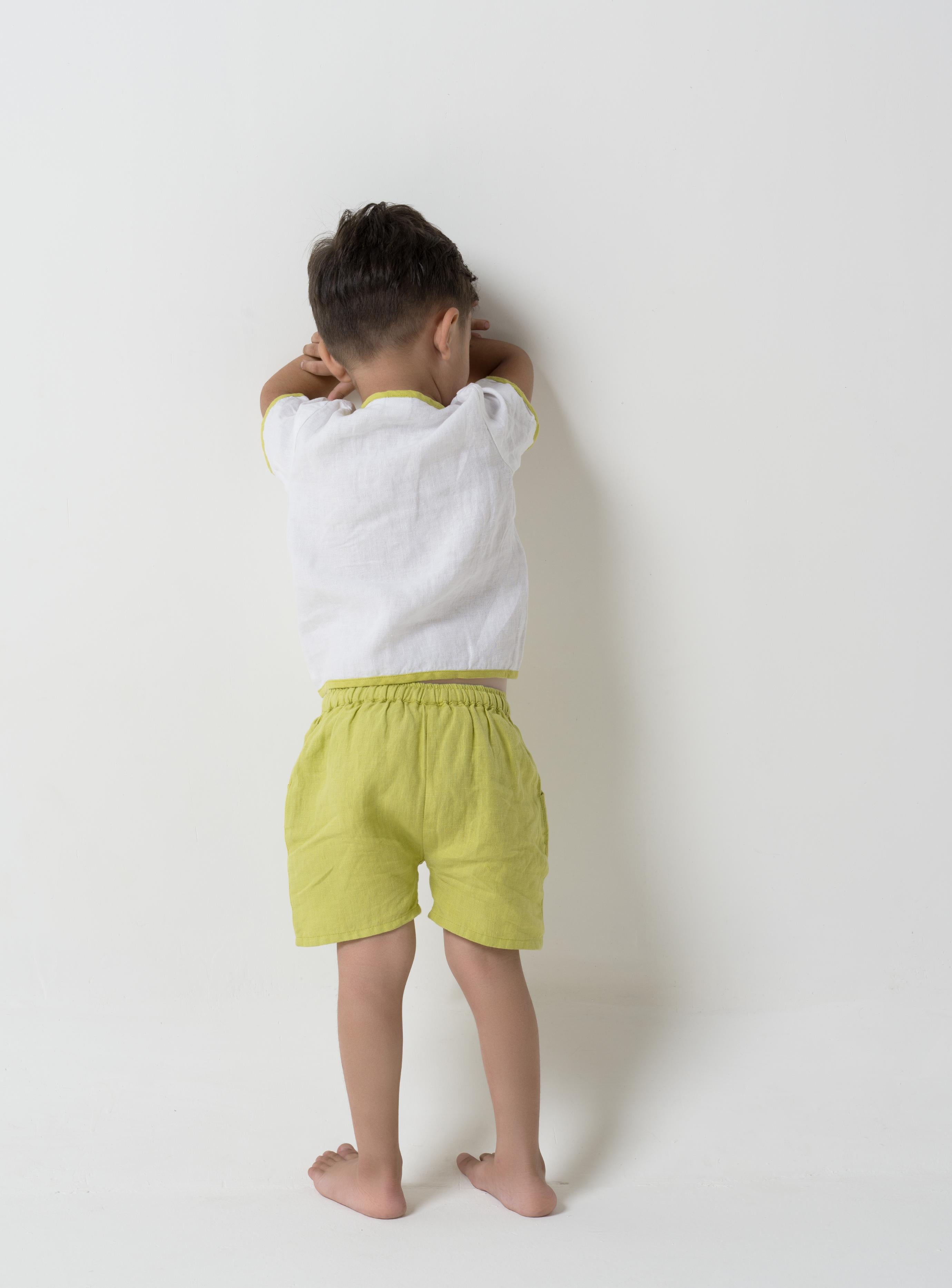 Drawstring Shorts & Shirt Set Shirt - White - Shorts- Lime