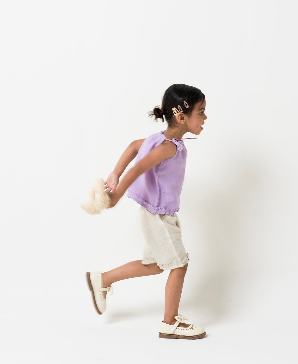 Linen Strap Ruffle Co-ords Set Top - Lavender B- Cookie & Cream