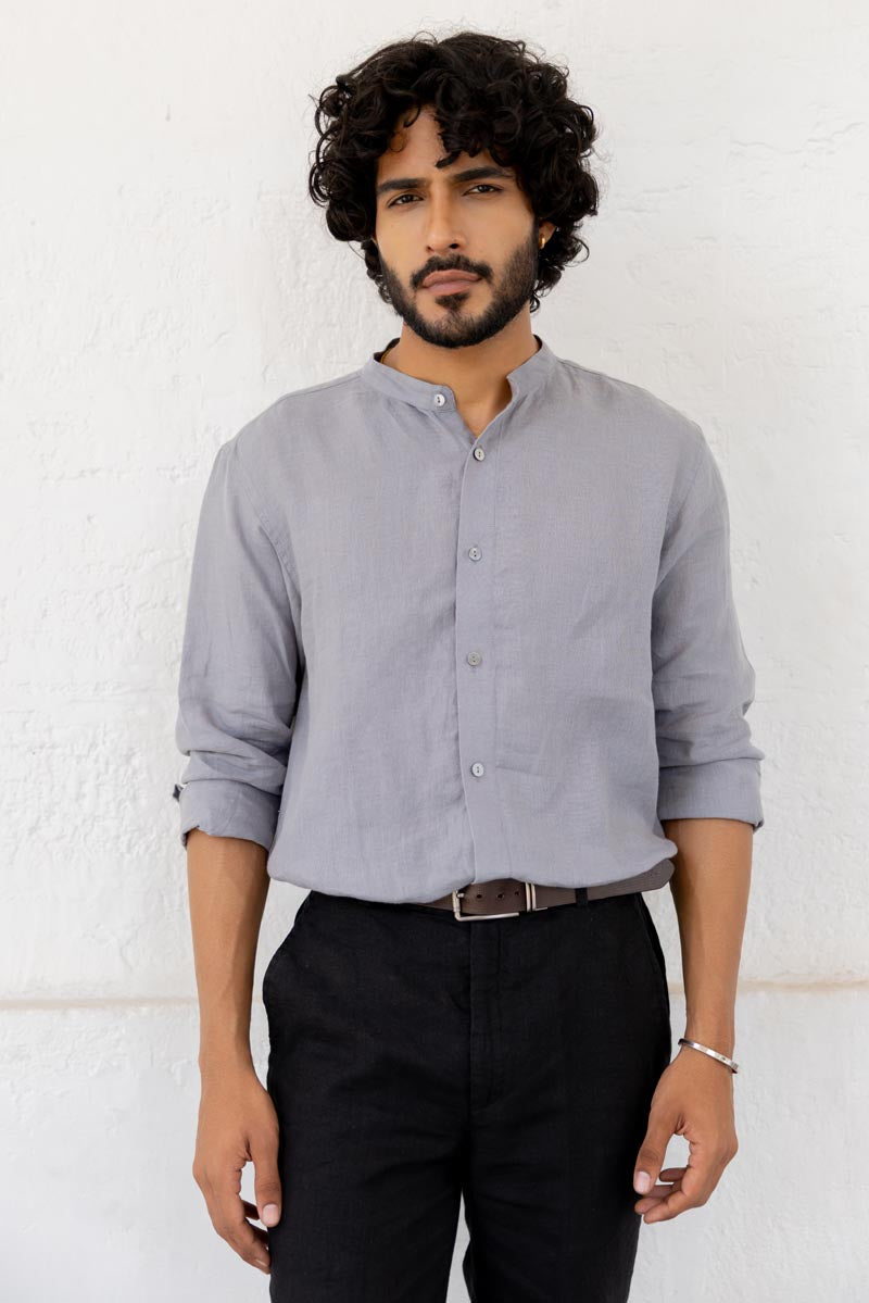 Mandarin Collar Graphite Shirt