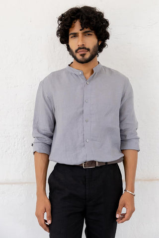 Mandarin Collar Graphite Shirt
