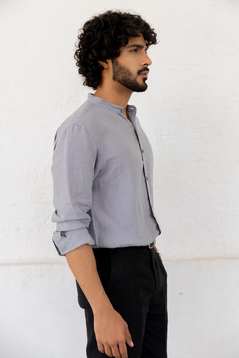 Mandarin Collar Graphite Shirt