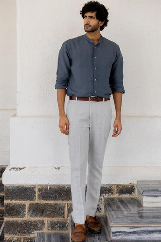 Mandarin Collar Faded Indigo Shirt