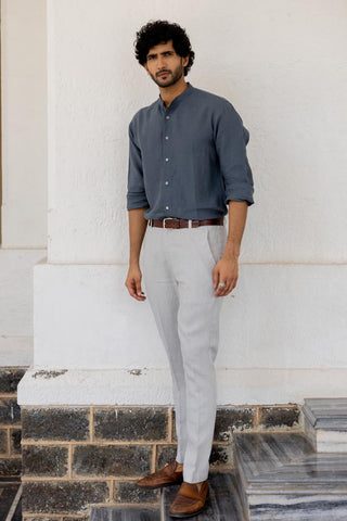 Mandarin Collar Faded Indigo Shirt