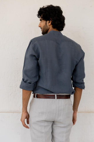 Mandarin Collar Faded Indigo Shirt