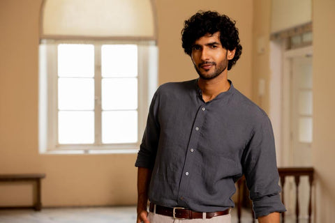 Mandarin Collar Faded Indigo Shirt