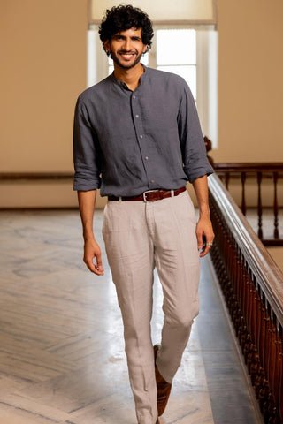 Mandarin Collar Faded Indigo Shirt