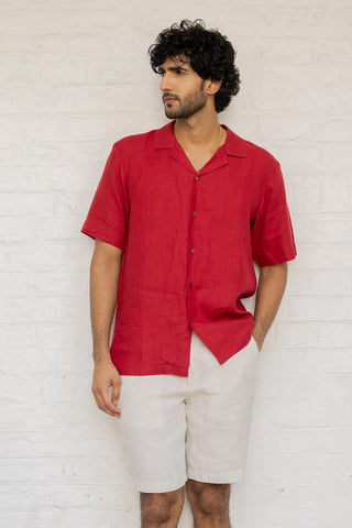 Cuban Collar Apple Red Shirt