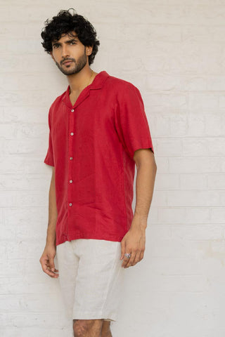 Cuban Collar Apple Red Shirt