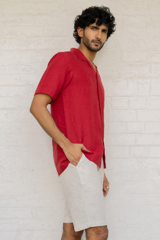 Cuban Collar Apple Red Shirt