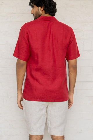 Cuban Collar Apple Red Shirt