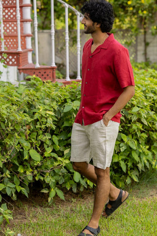 Cuban Collar Apple Red Shirt