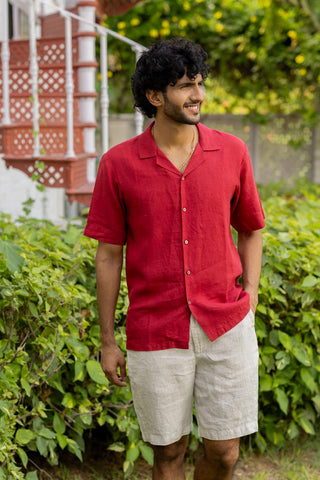 Cuban Collar Apple Red Shirt