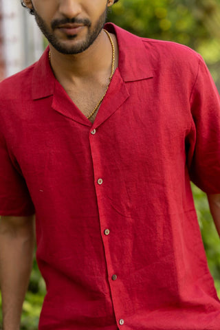 Cuban Collar Apple Red Shirt