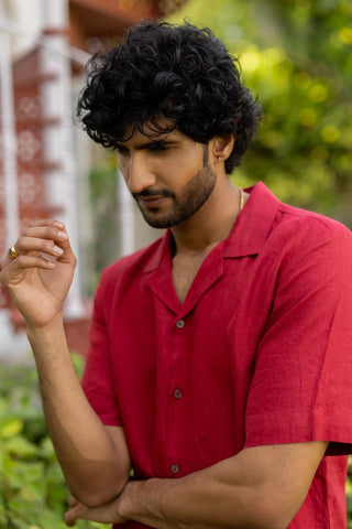 Cuban Collar Apple Red Shirt