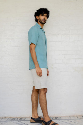 Cuban Collar Turquoise Shirt