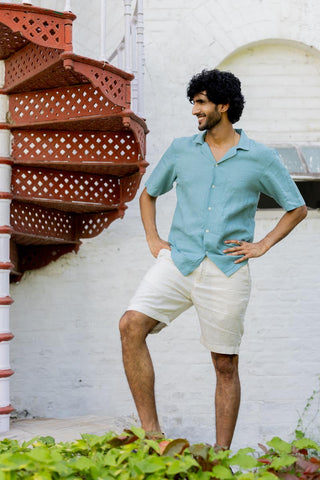 Cuban Collar Turquoise Shirt
