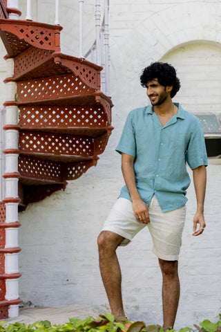 Cuban Collar Turquoise Shirt
