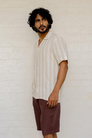 Cuban Collar Shirt Beige Cabana Stripe