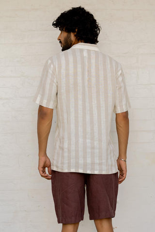 Cuban Collar Shirt Beige Cabana Stripe