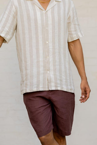 Cuban Collar Shirt Beige Cabana Stripe