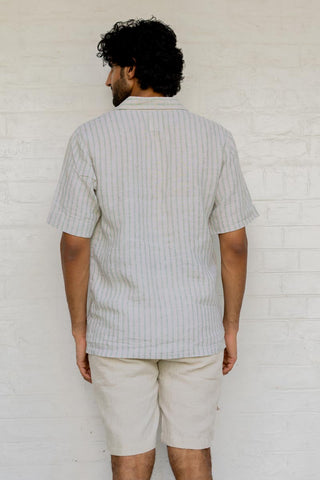 Cuban Collar Shirt Sage Pencil Stripe