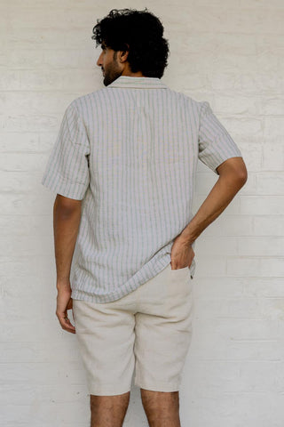 Cuban Collar Shirt Sage Pencil Stripe