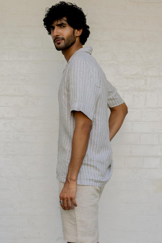 Cuban Collar Shirt Sage Pencil Stripe
