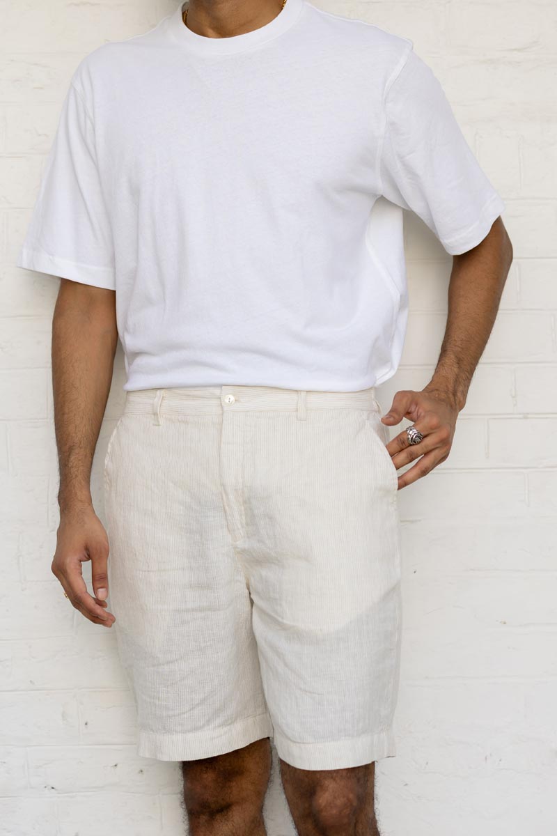 Ivory Fine Stripe Shorts