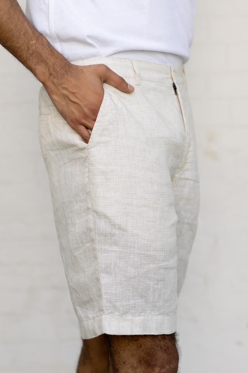 Person wearing Ivory Check Shorts against a plain background