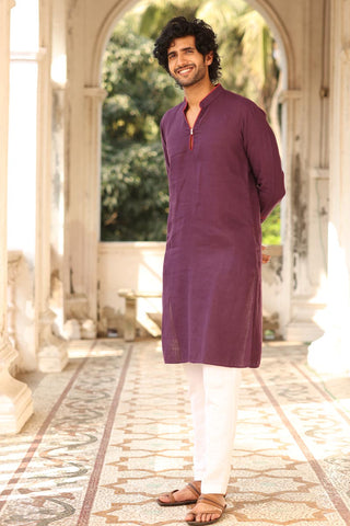 Purple Piping Kurta Set | Linen Kurta for Men