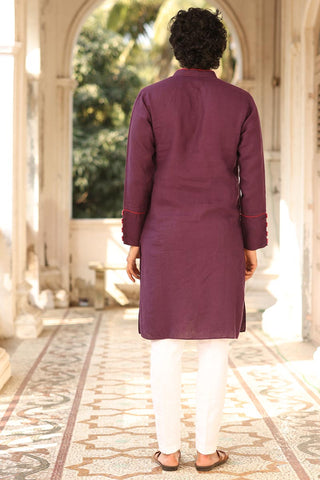 Purple Piping Kurta Set | Linen Kurta for Men