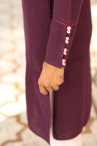 Purple Piping Kurta Set | Linen Kurta for Men