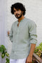 Mandarin Collar Sage Green Blue Shirt