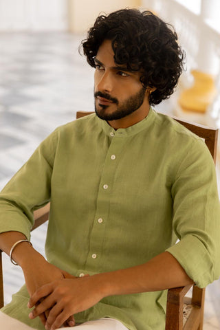 Mandarin Collar Pear Green Shirt