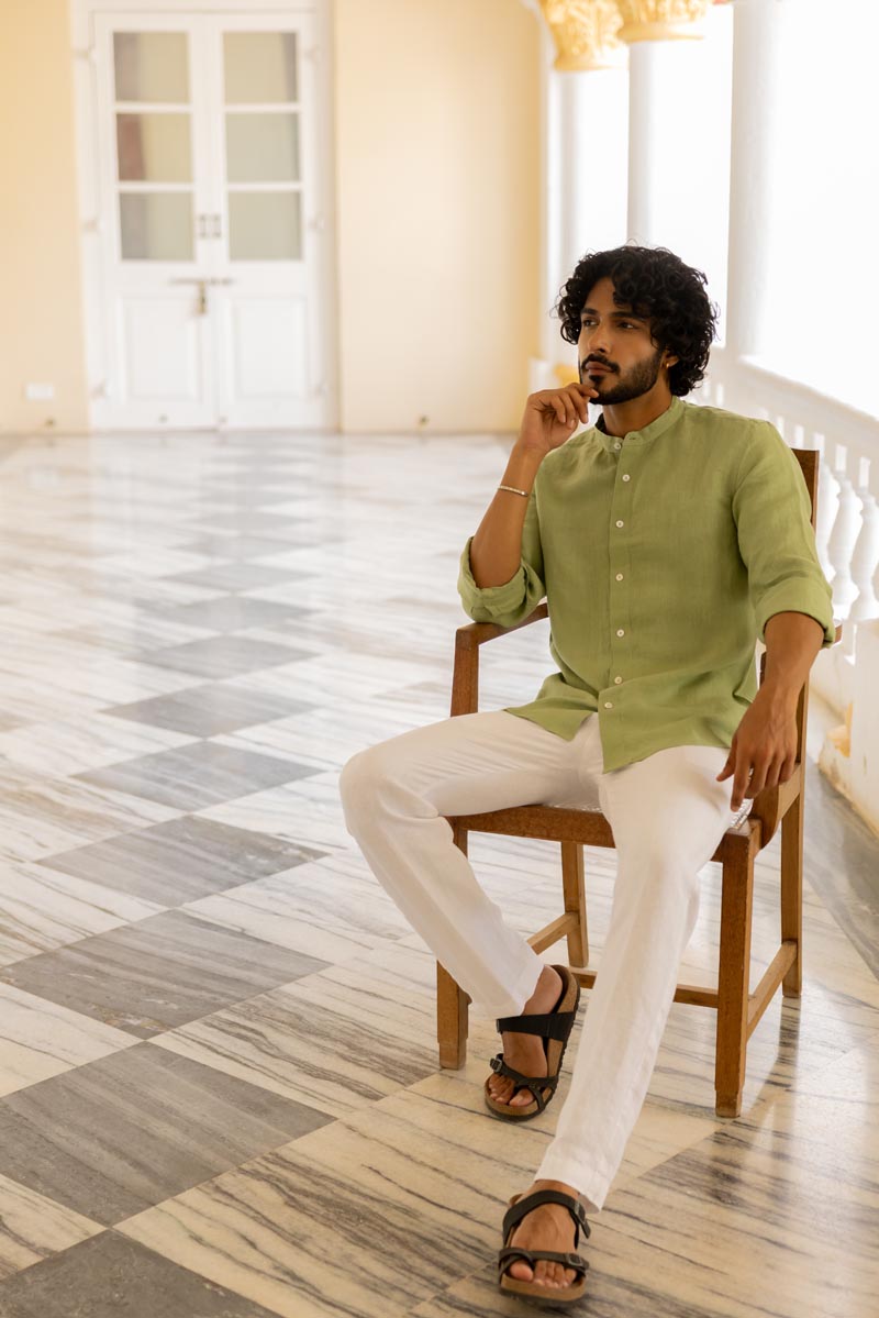 Mandarin Collar Pear Green Shirt