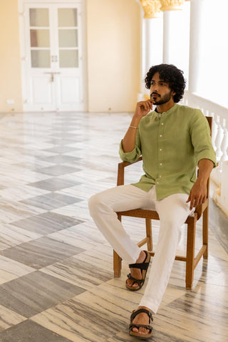 Mandarin Collar Pear Green Shirt