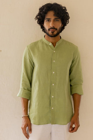 Mandarin Collar Pear Green Shirt